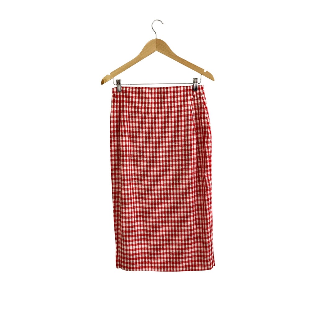 NWT Vintage Neiman Marcus Gingham Skirt 10 Red Midi Linen Coquette Cottagecore